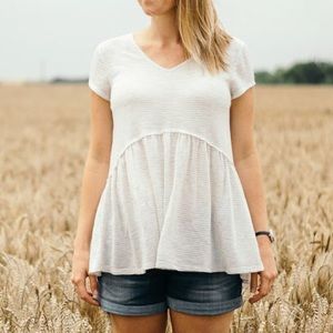 Peplum striped top - gray & white